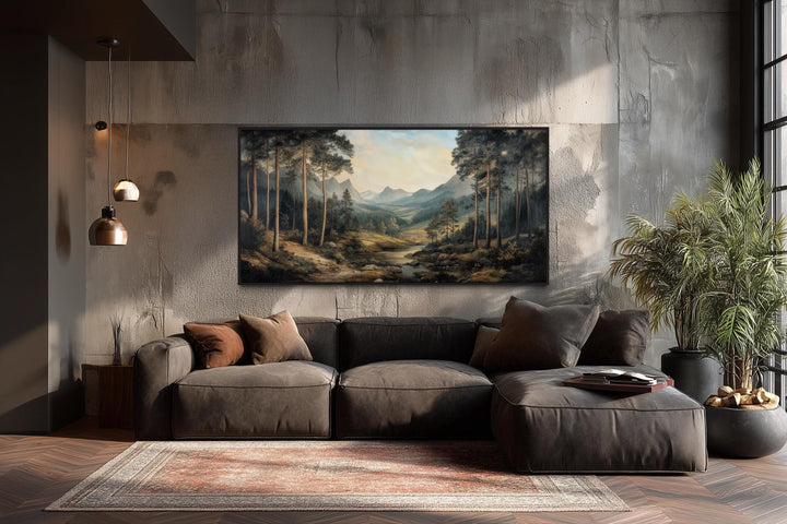 Antique Style Mountain Forest Landscape Canvas Wall Art