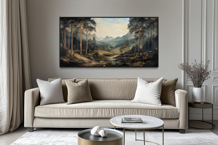 Antique Style Mountain Forest Landscape Canvas Wall Art