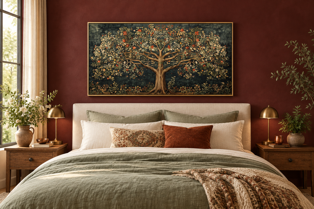Antique Tapestry Style Tree Of Life Framed Canvas Wall Art