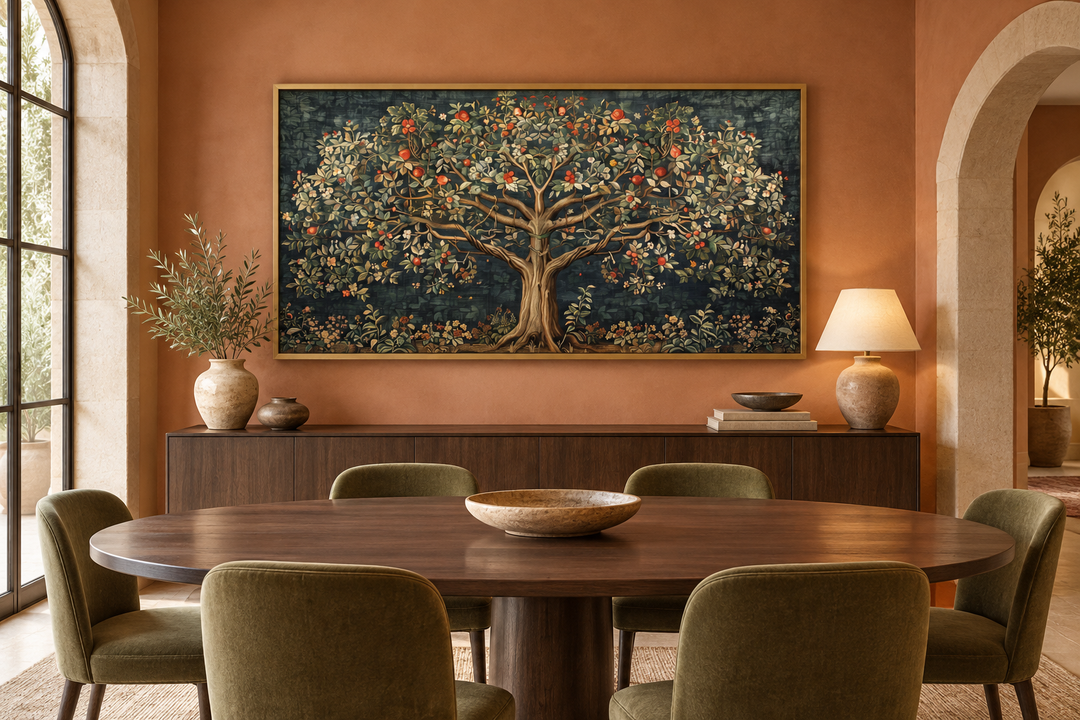 Antique Tapestry Style Tree Of Life Framed Canvas Wall Art
