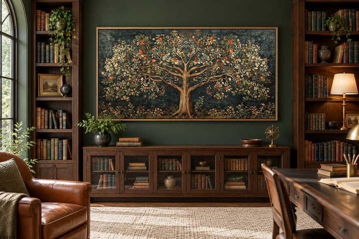 Antique Tapestry Style Tree Of Life Framed Canvas Wall Art