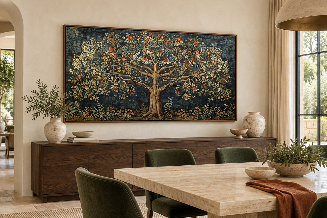 Antique Tapestry Style Tree Of Life Framed Canvas Wall Art