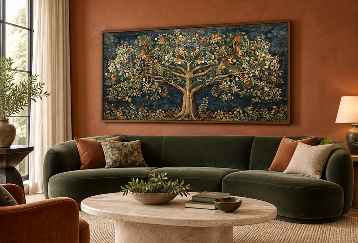 Antique Tapestry Style Tree Of Life Framed Canvas Wall Art