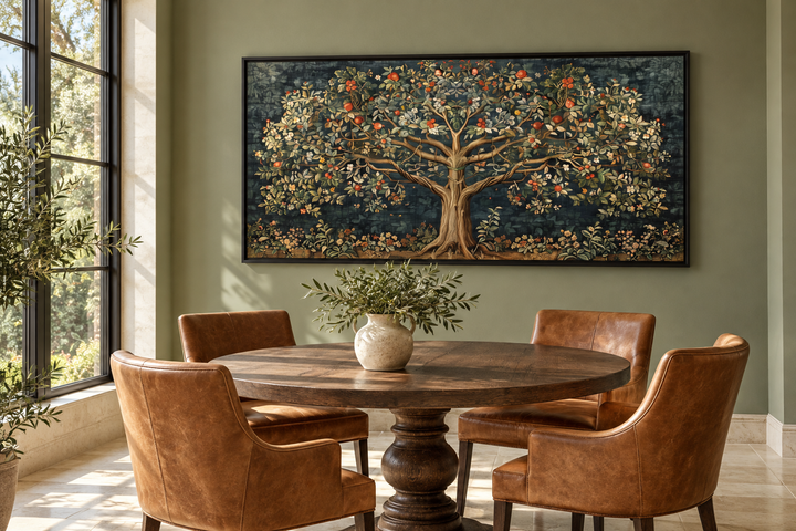 Antique Tapestry Style Tree Of Life Framed Canvas Wall Art