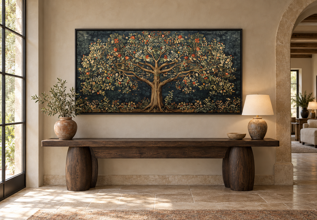Antique Tapestry Style Tree Of Life Framed Canvas Wall Art