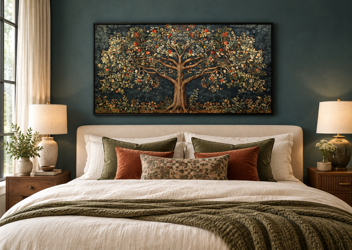 Antique Tapestry Style Tree Of Life Framed Canvas Wall Art