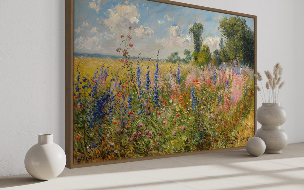 Antique Wildflowers Field Impressionist Framed Canvas Wall Art side view