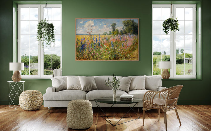 Antique Wildflowers Field Impressionist Framed Canvas Wall Art