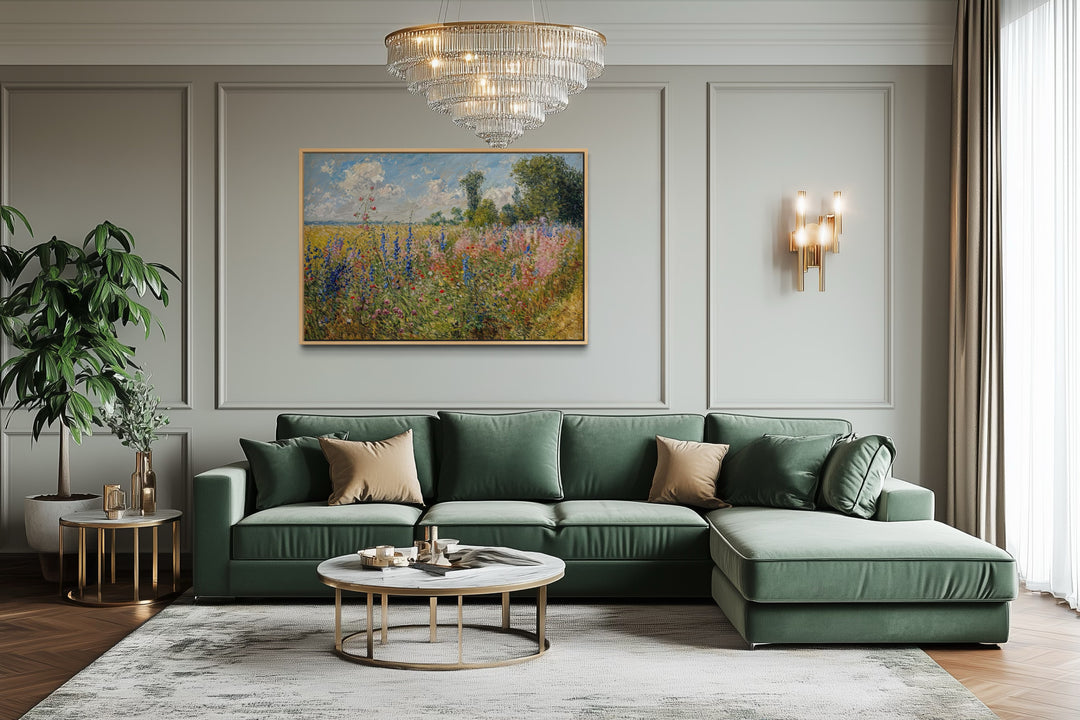 Antique Wildflowers Field Impressionist Framed Canvas Wall Art