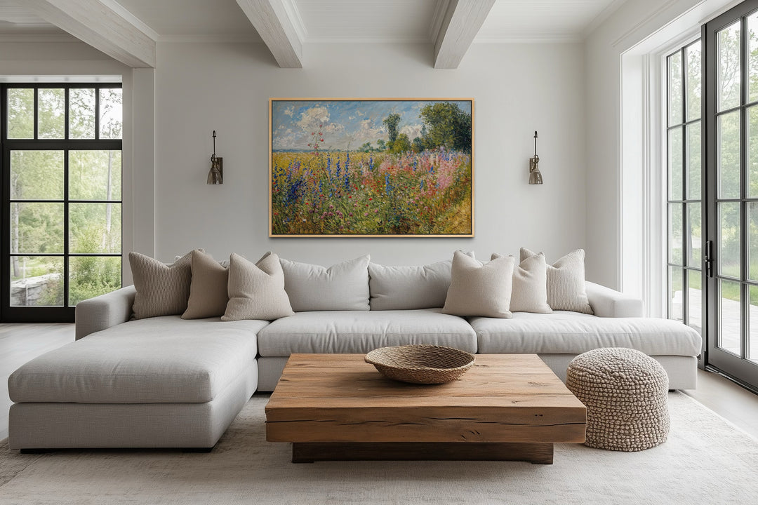 Antique Wildflowers Field Impressionist Framed Canvas Wall Art