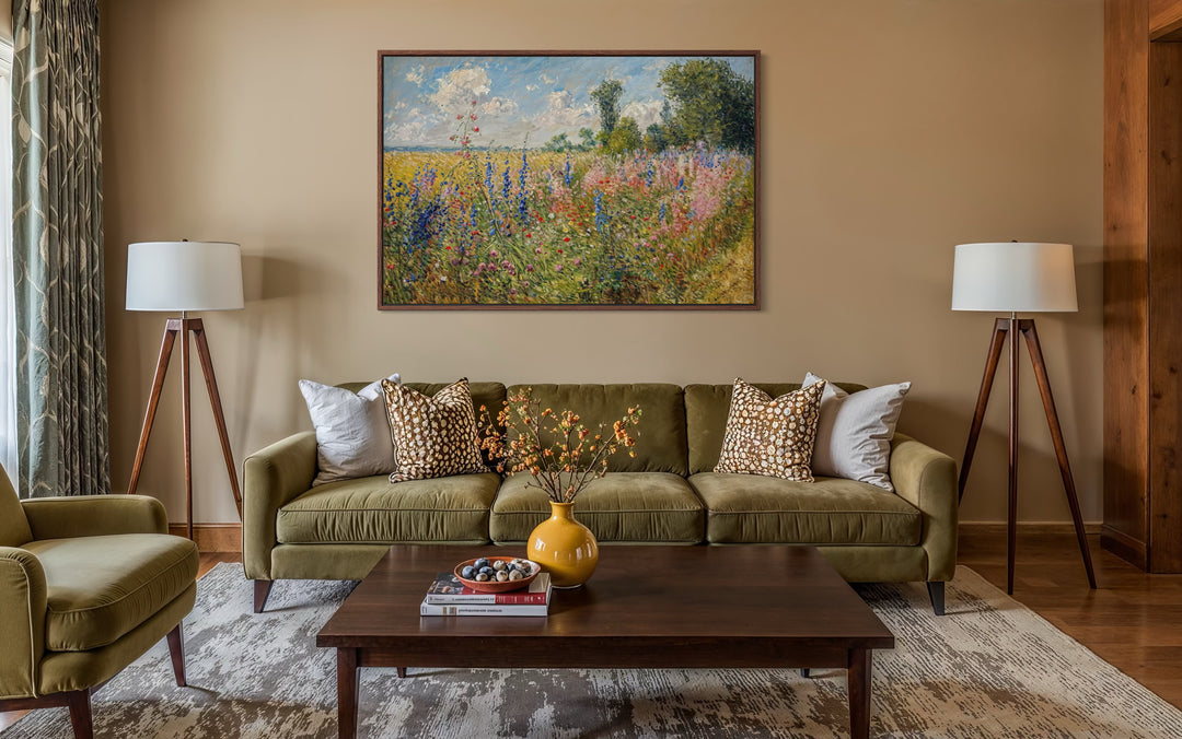 Antique Wildflowers Field Impressionist Framed Canvas Wall Art