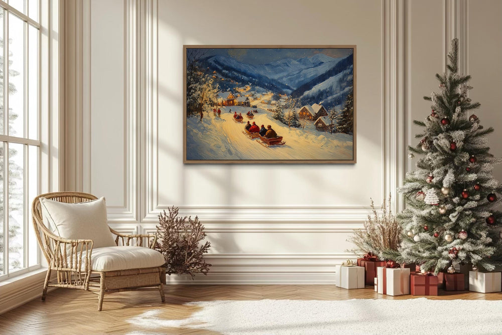 Antique Winter Sleigh Ride Christmas Night Canvas Wall Art