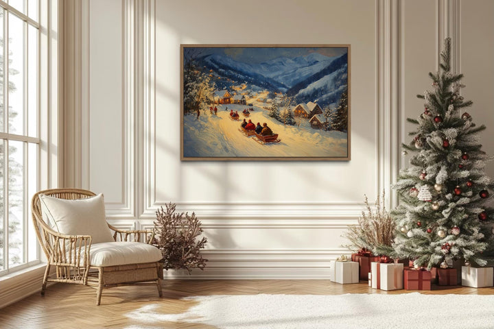 Antique Winter Sleigh Ride Christmas Night Canvas Wall Art
