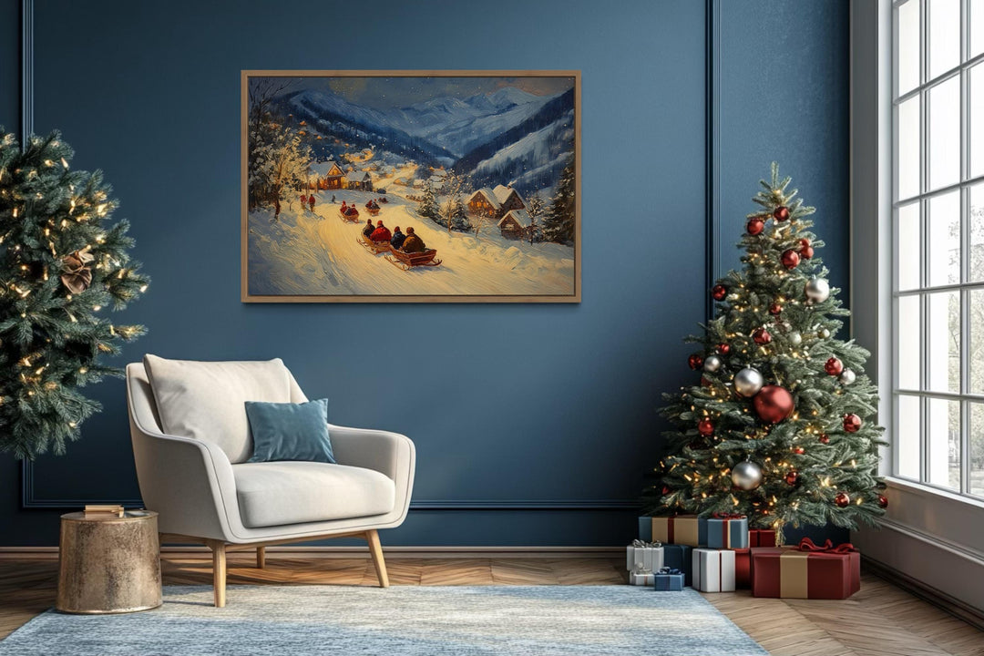 Antique Winter Sleigh Ride Christmas Night Canvas Wall Art