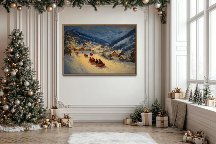 Antique Winter Sleigh Ride Christmas Night Canvas Wall Art
