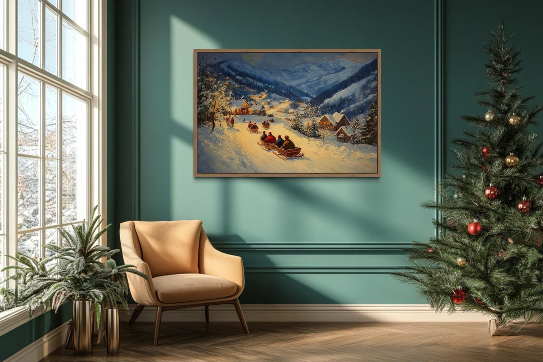 Antique Winter Sleigh Ride Christmas Night Canvas Wall Art