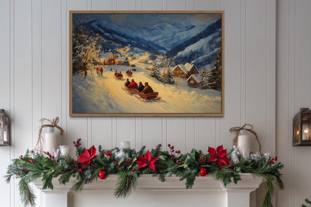 Antique Winter Sleigh Ride Christmas Night Canvas Wall Art