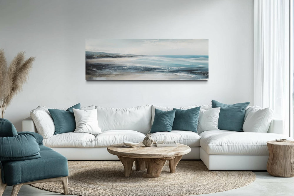 Aqua Blue Ocean Beach Coastal Wall Art Over Bed Framed Canvas Wall Art