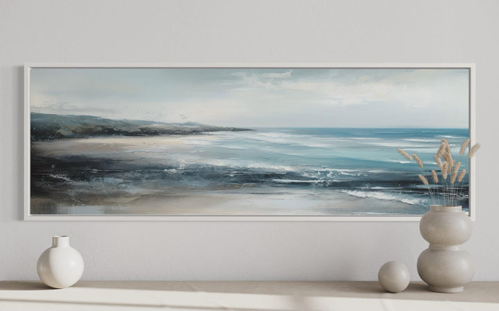 Aqua Blue Ocean Beach Coastal Wall Art Over Bed Framed Canvas Wall Art