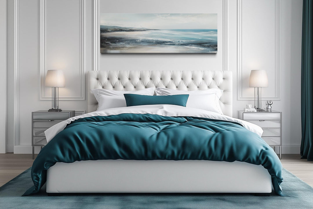 Aqua Blue Ocean Beach Coastal Wall Art Over Bed Framed Canvas Wall Art