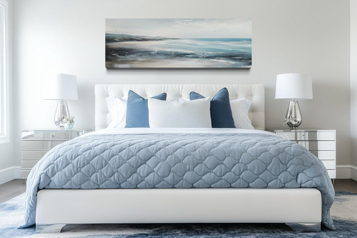 Aqua Blue Ocean Beach Coastal Wall Art Over Bed Framed Canvas Wall Art