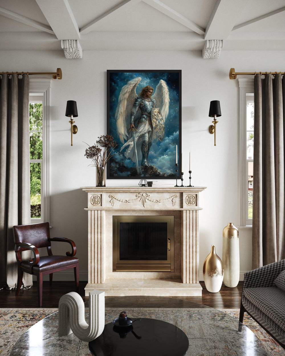 Archangel Michael With Sword and Shield Christian Canvas Wall Art