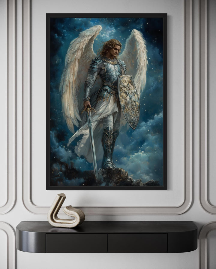 Archangel Michael With Sword and Shield Christian Canvas Wall Art