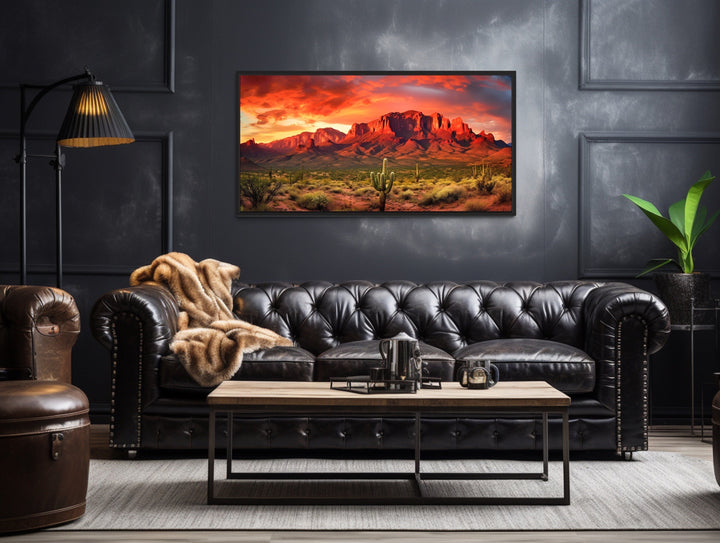 Arizona Desert Landscape At Sunset Framed Canvas Wall Art