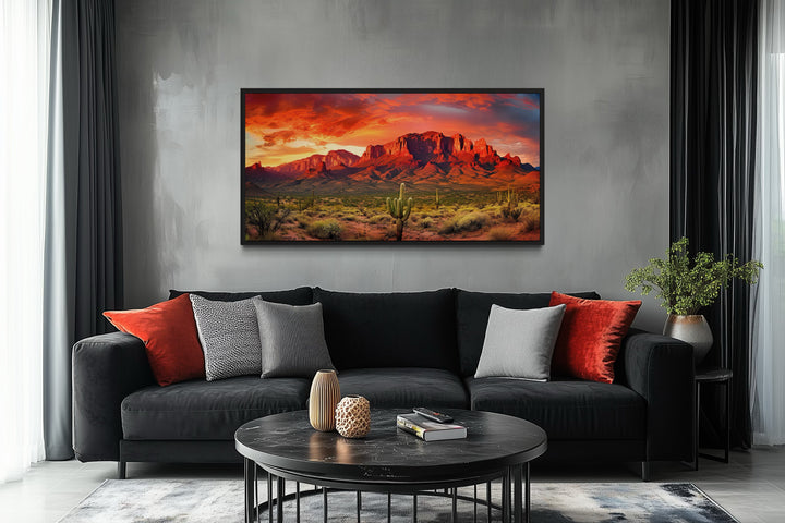 Arizona Desert Landscape At Sunset Framed Canvas Wall Art
