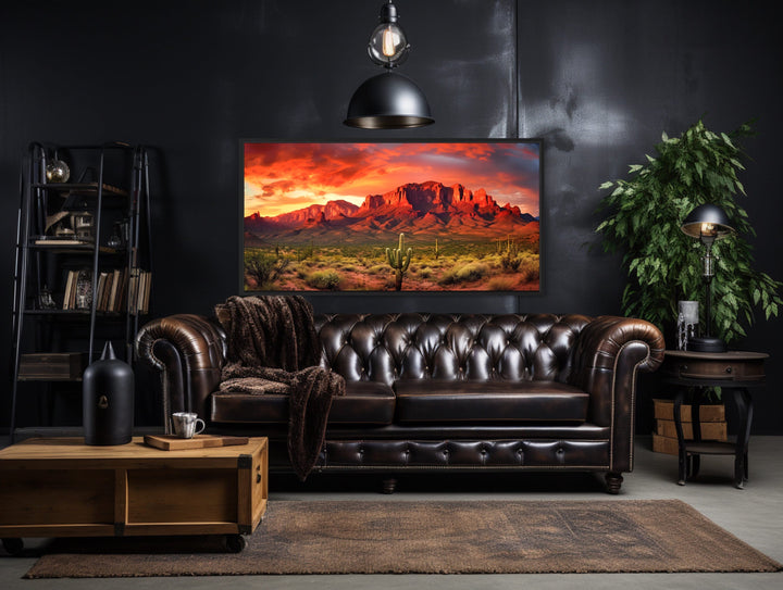 Arizona Desert Landscape At Sunset Framed Canvas Wall Art