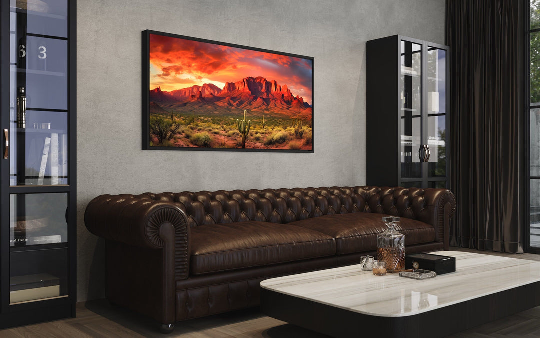 Arizona Desert Landscape At Sunset Framed Canvas Wall Art