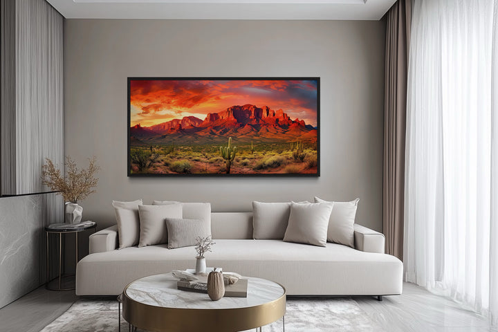 Arizona Desert Landscape At Sunset Framed Canvas Wall Art