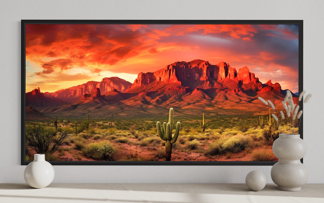 Arizona Desert Landscape At Sunset Framed Canvas Wall Art