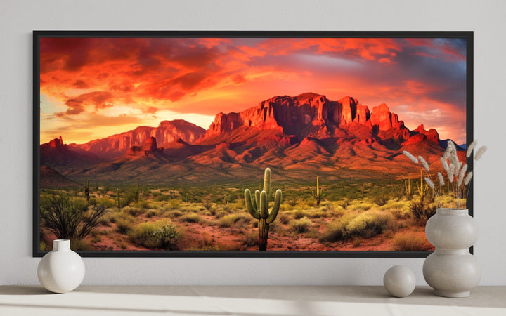 Arizona Desert Landscape At Sunset Framed Canvas Wall Art