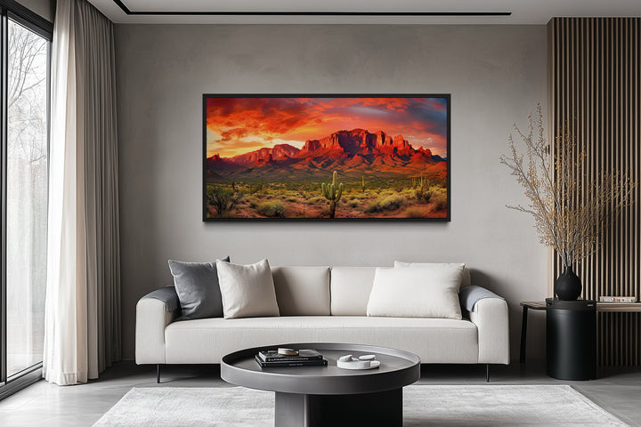 Arizona Desert Landscape At Sunset Framed Canvas Wall Art