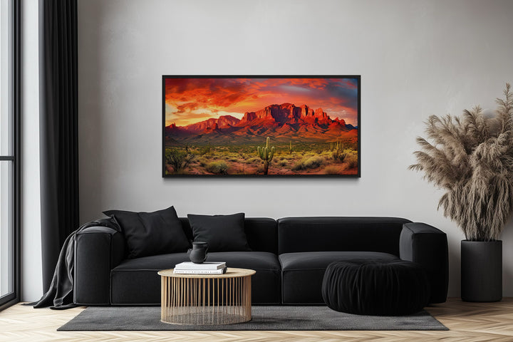 Arizona Desert Landscape At Sunset Framed Canvas Wall Art