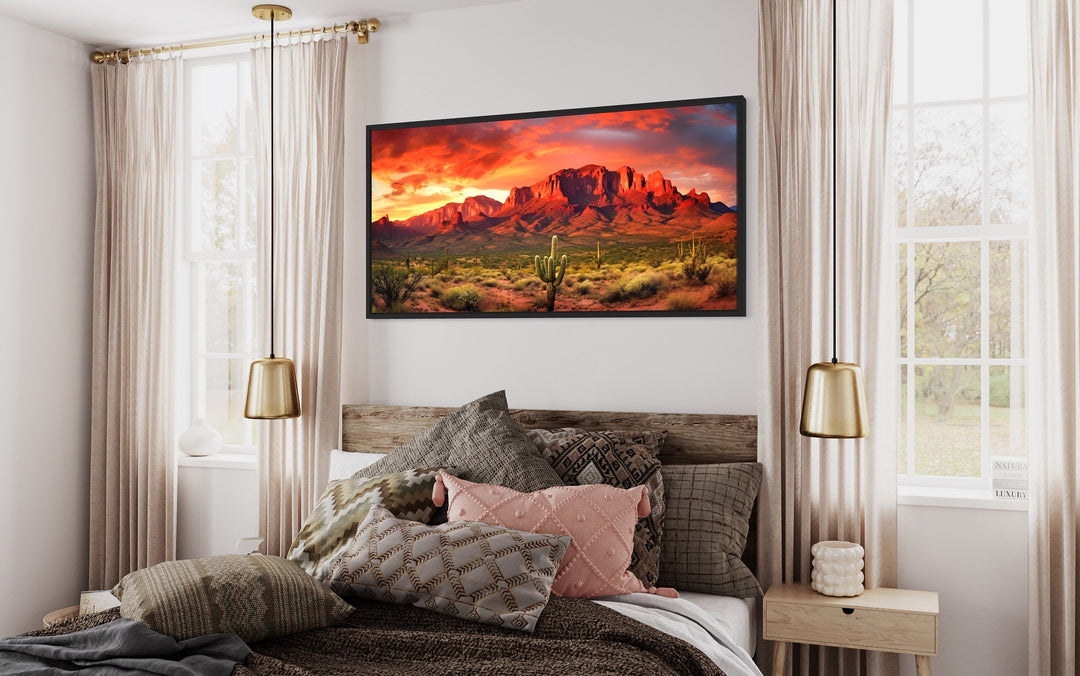 Arizona Desert Landscape At Sunset Framed Canvas Wall Art