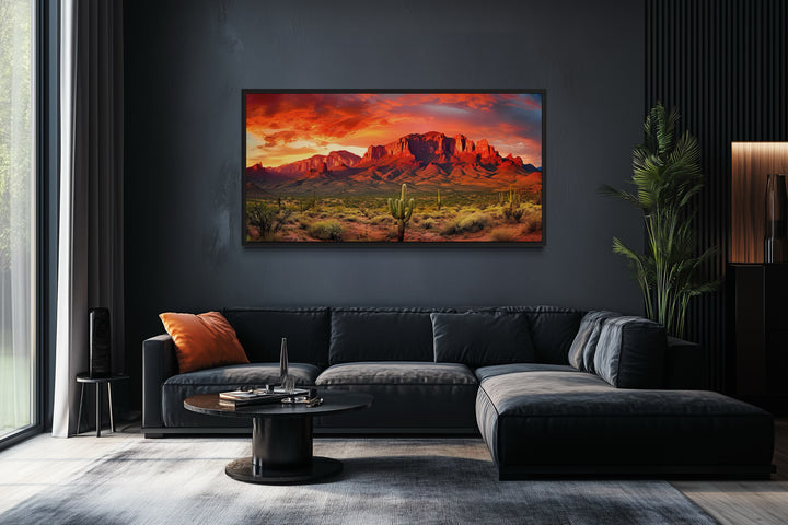 Arizona Desert Landscape At Sunset Framed Canvas Wall Art