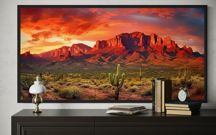 Arizona Desert Landscape At Sunset Framed Canvas Wall Art