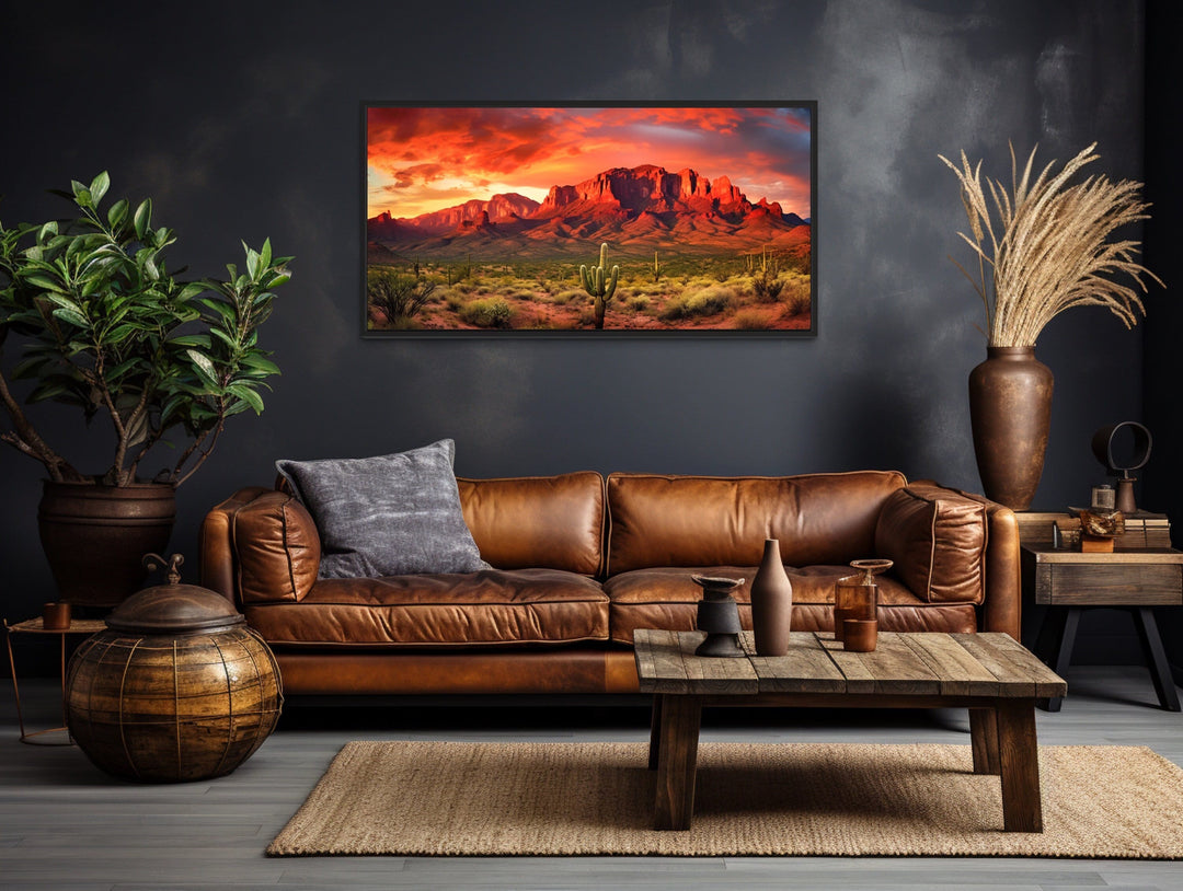 Arizona Desert Landscape At Sunset Framed Canvas Wall Art