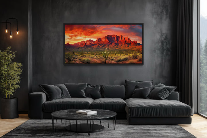 Arizona Desert Landscape At Sunset Framed Canvas Wall Art