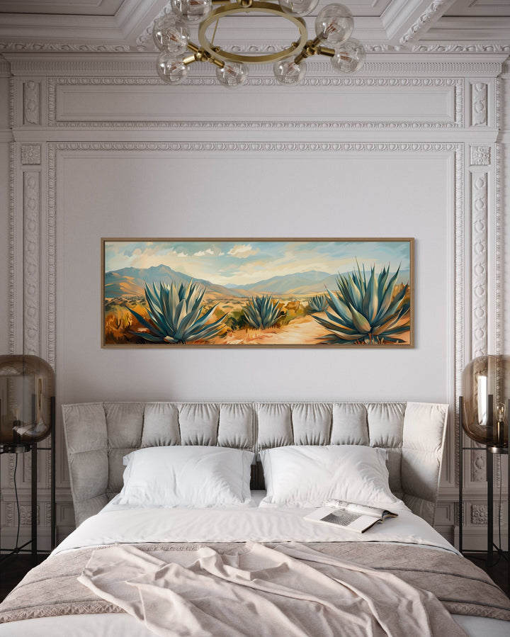 Arizona Desert Landscape With Agave Long Horizontal Framed Canvas Wall Art