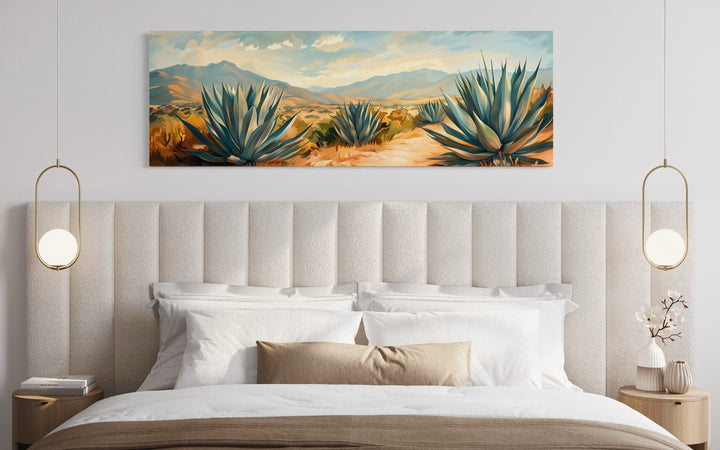 Arizona Desert Landscape With Agave Long Horizontal Framed Canvas Wall Art