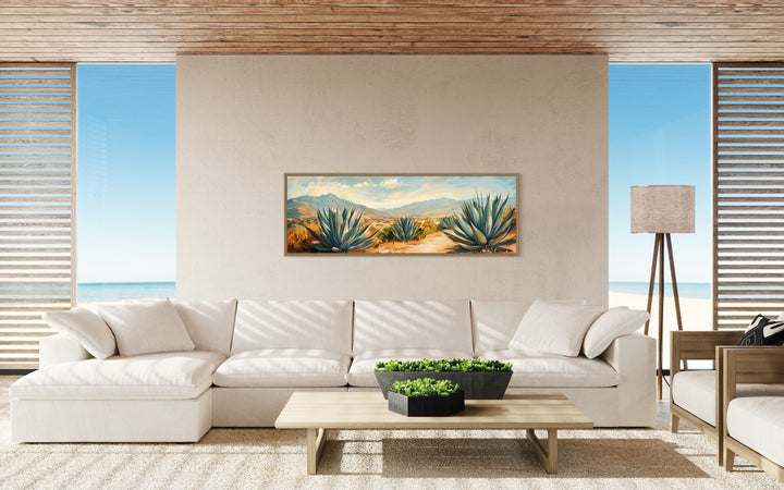 Arizona Desert Landscape With Agave Long Horizontal Framed Canvas Wall Art