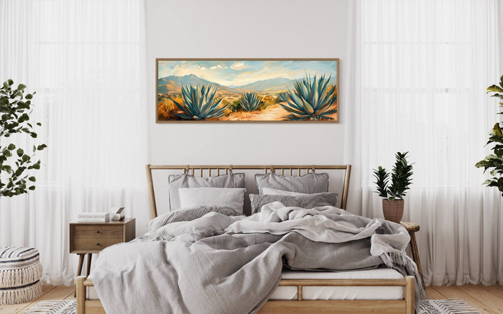 Arizona Desert Landscape With Agave Long Horizontal Framed Canvas Wall Art