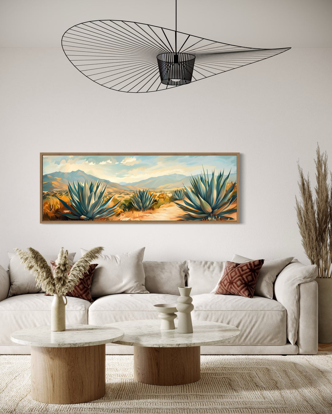 Arizona Desert Landscape With Agave Long Horizontal Framed Canvas Wall Art