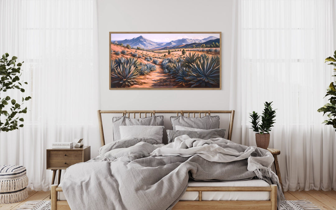 Arizona Desert Landscape With Agave Plants Framed Canvas Wall Art