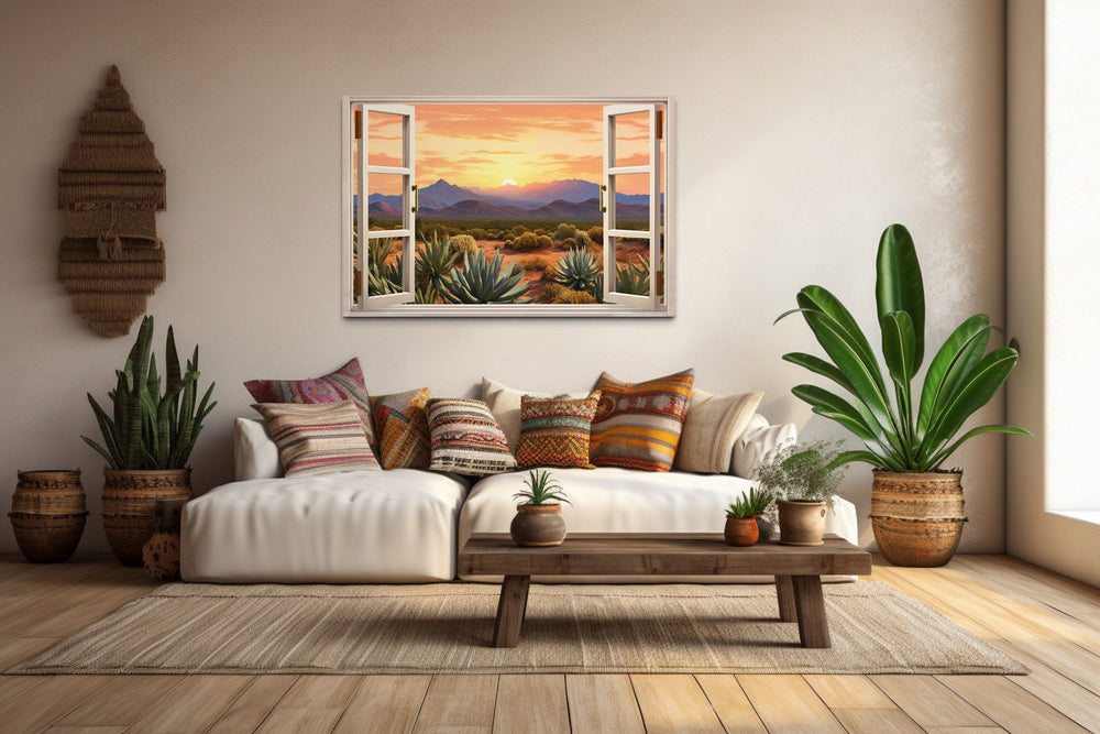 Arizona Desert Open Window View Framed Canvas Wall Art