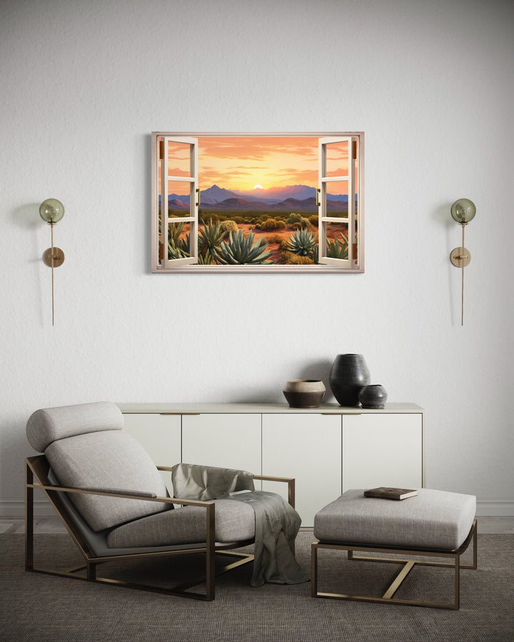 Arizona Desert Open Window View Framed Canvas Wall Art