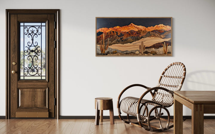 Arizona Desert With Cacti Layered Wood Style Southwestern Canvas Wall Art